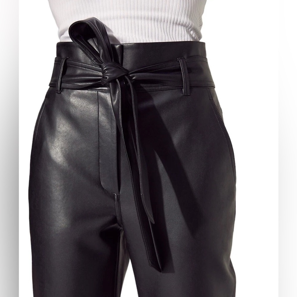 ARITZIA WILDRED Black Faux Leather Tie Pants High Waisted Iconic Trousers size 4 - Picture 3 of 12